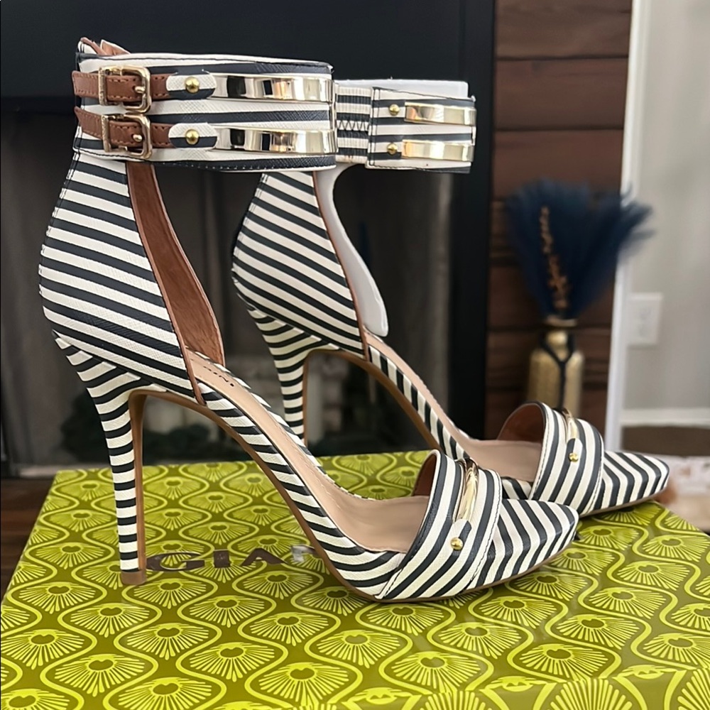 Striped Ankle Strap Heels